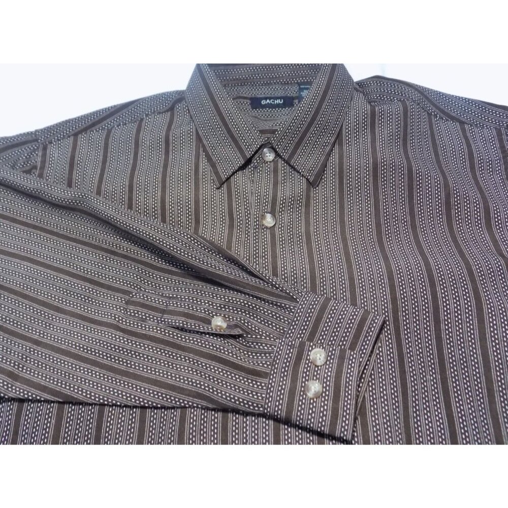 Vintage Gachu Men Shirt Large L Long Sleeve Disco Y2K Brown Button Up